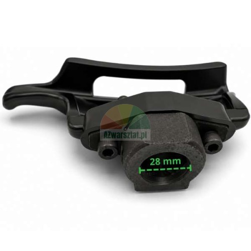 Black plastic mounting head for tire changer, 28 mm diameter.