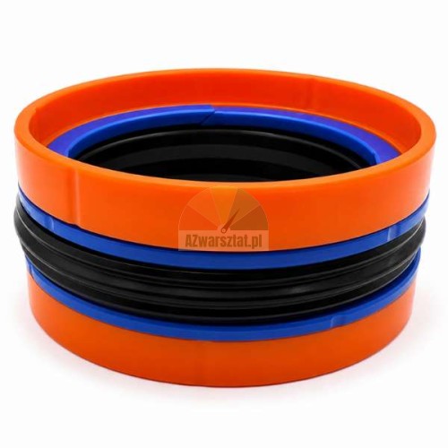 Compact hydraulic cylinder piston seal, size 63x47x31 mm, consisting of orange, blue, and black rings.