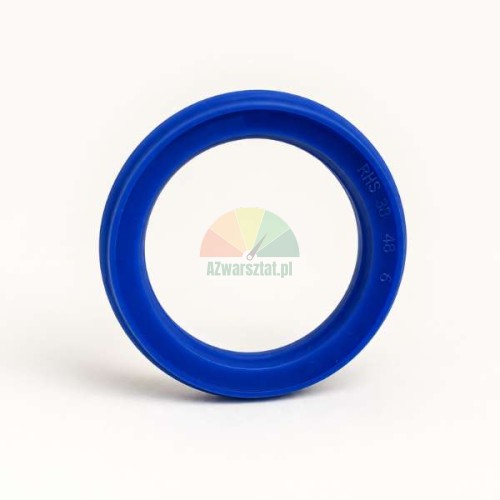 Blue hydraulic cylinder seal UHS 38x48x6 with a U-cup profile on a white background