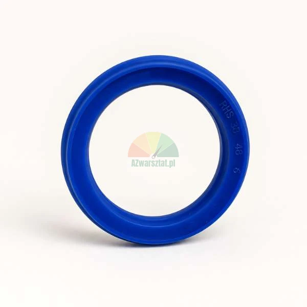 Blue hydraulic cylinder seal UHS 38x48x6 with a U-cup profile on a white background