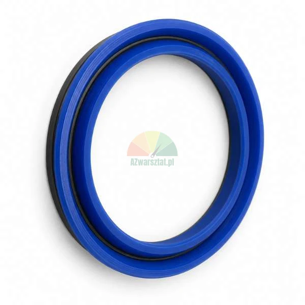 Blue hydraulic polyurethane seal with a black O-ring on a white background.