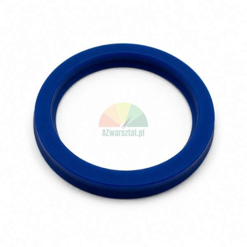 Blue polyurethane hydraulic cylinder seal UN 67x77x7, top view on a white background.