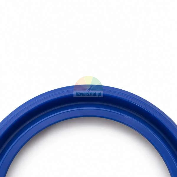 Blue polyurethane lip seal, close-up of the seal profile on a white background.