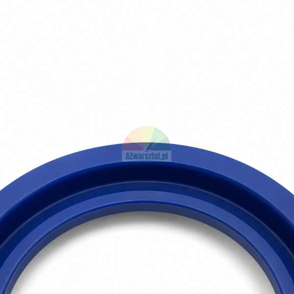 Close-up of a blue polyurethane technical U-seal ring on a light background.