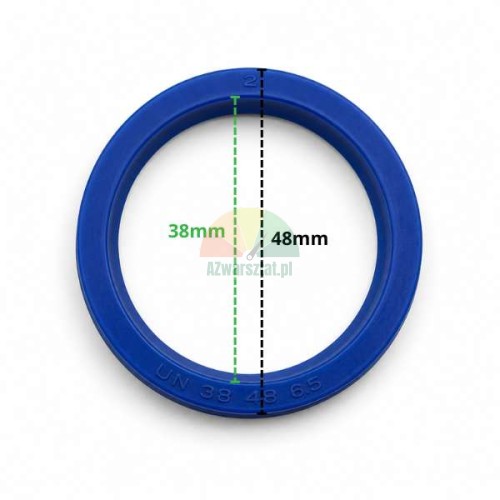 Blue UN 38x48x6.5 hydraulic cylinder seal with dimensions 38 mm and 48 mm.
