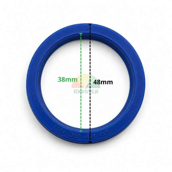 Blue UN 38x48x6.5 hydraulic cylinder seal with dimensions 38 mm and 48 mm.