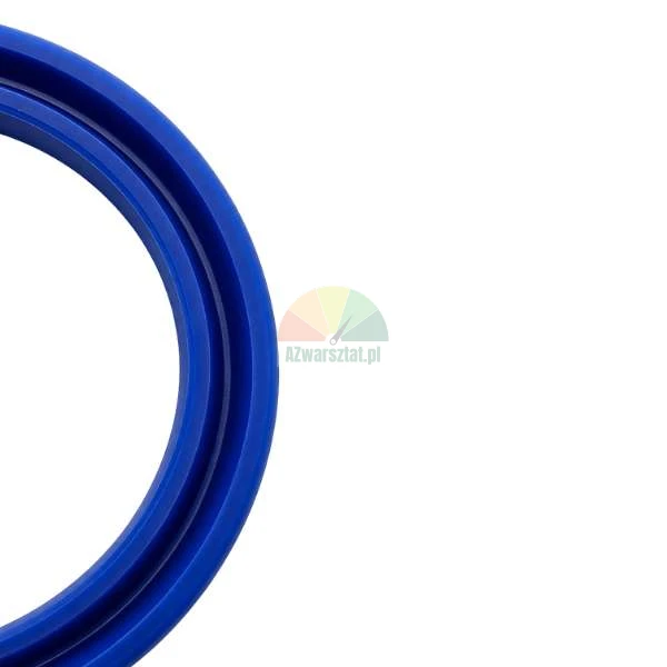 Close-up fragment of a blue hydraulic U-cup lip seal on a white background.