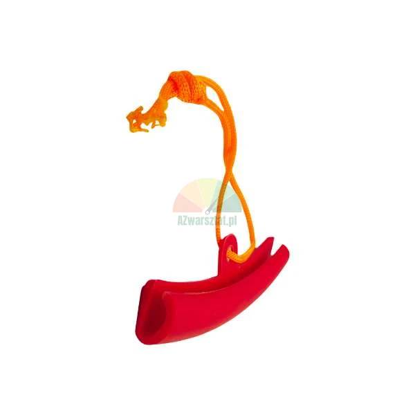 Red plastic guard with an orange cord on a white background