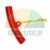 Red plastic motorcycle rim protector with a yellow string to prevent scratches during tire changing.