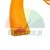 Close-up of an orange, flexible edge protector with a C-shaped profile.