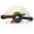 Black quick-release wing nut for wheel balancer with two handles and red release levers, isolated on a white background.