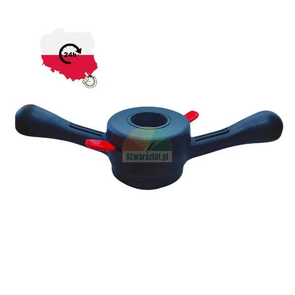 Black quick-release wing nut for wheel balancer with red levers, featuring a 24-hour shipping icon from Poland in the corner