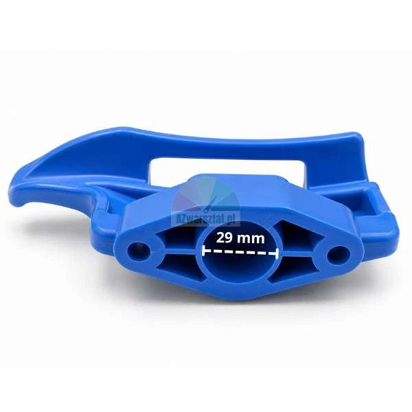 Blue plastic tool accessory with a central opening diameter marked at 29 mm.