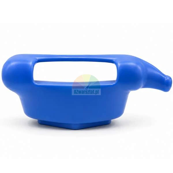 Blue plastic sensory toy with a handle on a white background