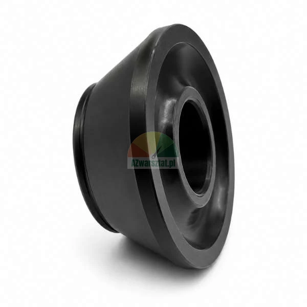 Black conical rubber bushing with a central hole, isolated on a white background.