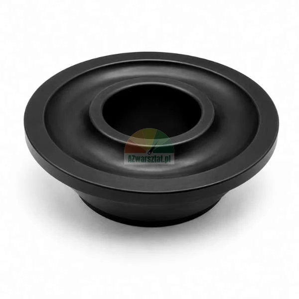 Black rubber sealing diaphragm of circular shape with a central hole on a white background.