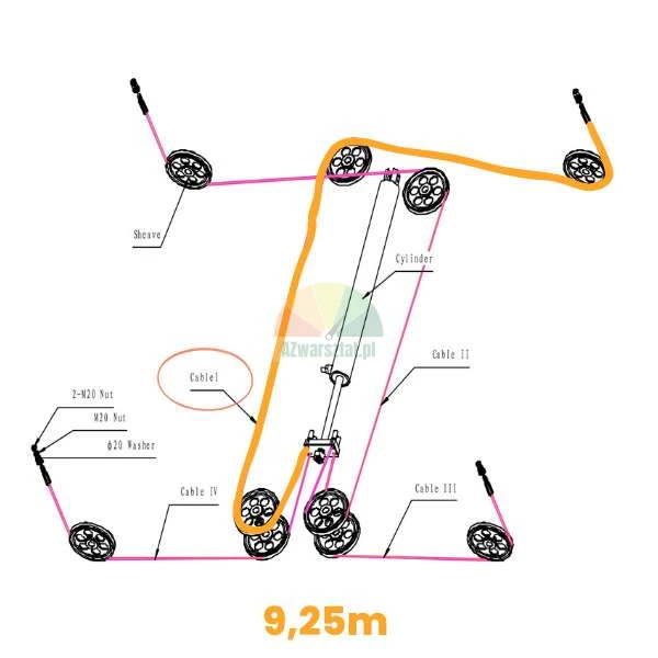 9.25m steel cable diagram for Launch TLT440W TLT440 four-post lift