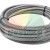A coil of braided steel wire rope, bound with black cable ties on a white background.