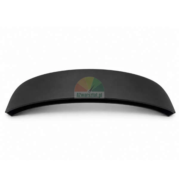 Black, matte, curved plastic element resembling a spoiler or trim piece, shown on a white background.