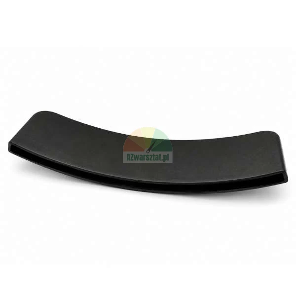 Curved black silicone or rubber protective sleeve on a white background