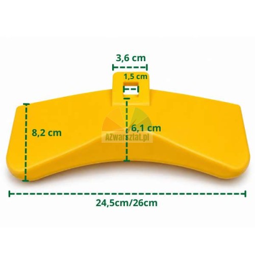 Yellow profiled plastic protector for bead breaker shovel with dimensions