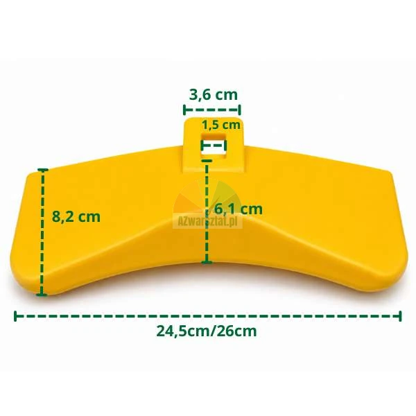 Yellow profiled plastic protector for bead breaker shovel with dimensions