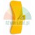 Yellow plastic dough scraper with an ergonomic curved shape and a small side tab with a square hole.