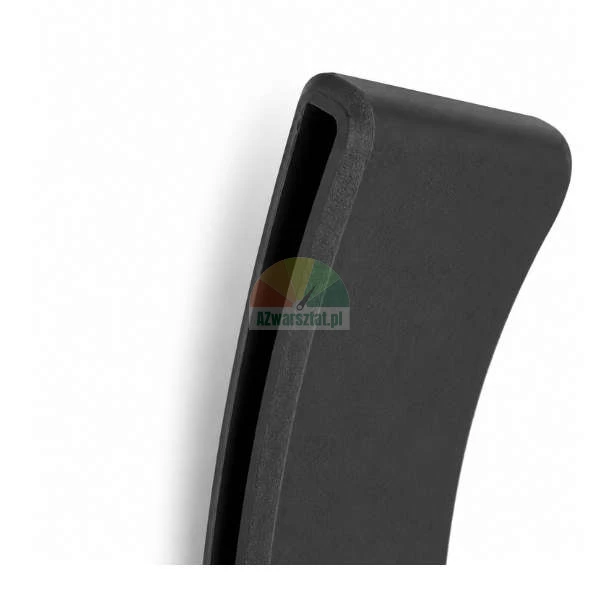 Close-up of a black plastic clip or holder with a matte finish on a light background.