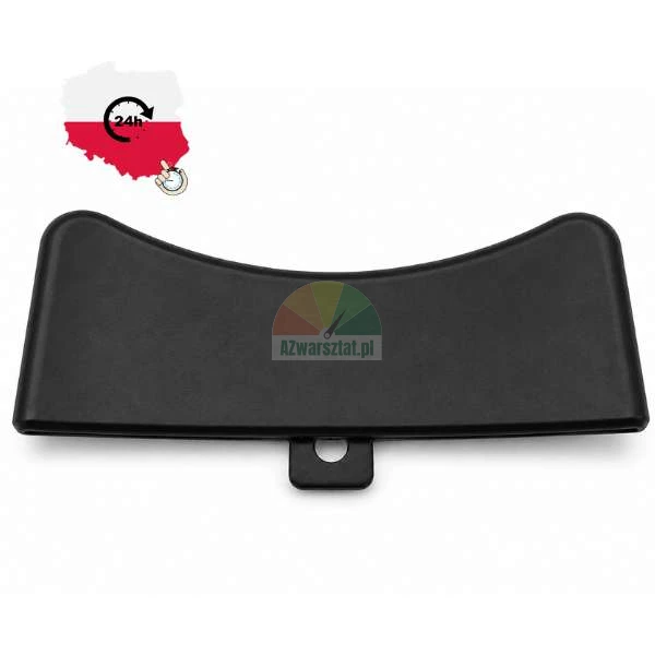 Black plastic cover cap with a curved top edge and a small mounting tab with a hole at the bottom, automotive replacement part.
