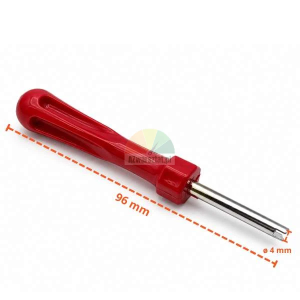 Valve core removal tool with red handle, length 96 mm, diameter 4 mm