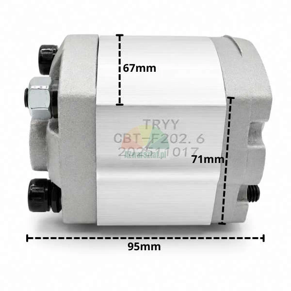 Gear pump CBT-F202.6 with indicated dimensions: 67mm, 71mm and 95mm.