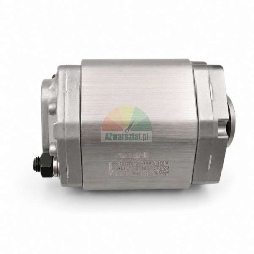 Side view of the Wylind CBKL-G2370BL hydraulic gear pump, showing the metal body with engraved specifications on a white background.