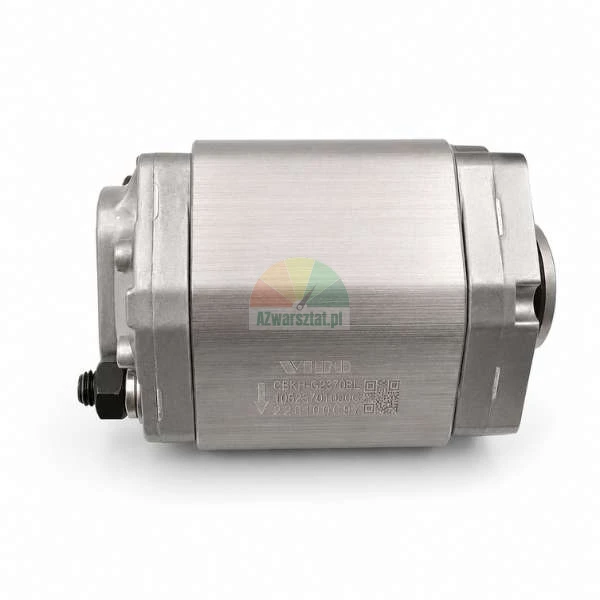 Side view of the Wylind CBKL-G2370BL hydraulic gear pump, showing the metal body with engraved specifications on a white background.