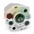 Silver hydraulic pump, front view of the mounting flange with a diameter of 32 mm indicated by a green dashed line.