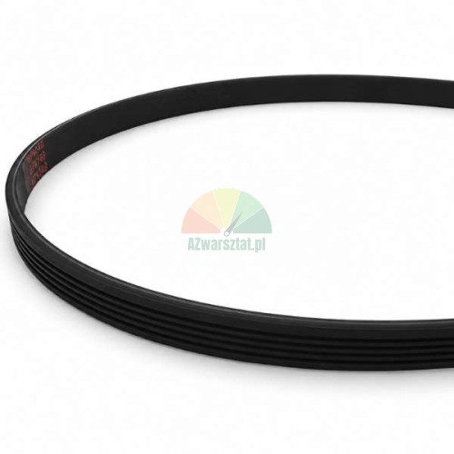 Black multi-rib drive belt for wheel balancer, 83.8 cm long and 1.2 cm wide, with 5 ribs and 4 grooves.