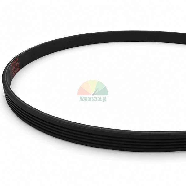 Black multi-rib drive belt for wheel balancer, 83.8 cm long and 1.2 cm wide, with 5 ribs and 4 grooves.