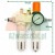 Complete compressed air service unit Type D with pressure gauge and dimensions.