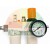 Air filter regulator and lubricator unit with a pressure gauge and orange adjustment knob, model OL-G1/4-MINI, on a white background.