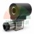 Black solenoid coil 16mm 220V AC with transparent DIN connector plug and metallic cable gland on white background
