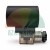 Black solenoid coil actuator with transparent DIN connector plug and metal cable gland on white background