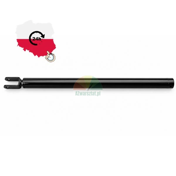 Black metal tubular strut with a fork clevis mount on a white background