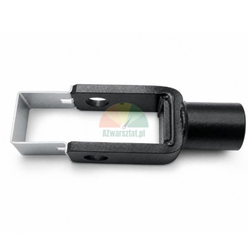 Black metal bracket for 38 mm hoist chain guide wheel with silver retaining clip on white background