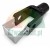 Black steel clevis hitch bracket adapter with silver metal safety retainer clip on white background