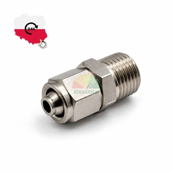 Metal straight push-in male fitting connector for pneumatic hoses