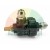 Black pneumatic valve with sintered bronze muffler and metal tube fittings on a white background