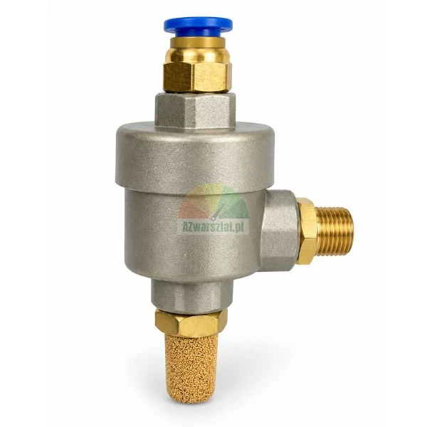 Pneumatic quick exhaust valve with push-in fitting, brass male thread port, and sintered bronze silencer