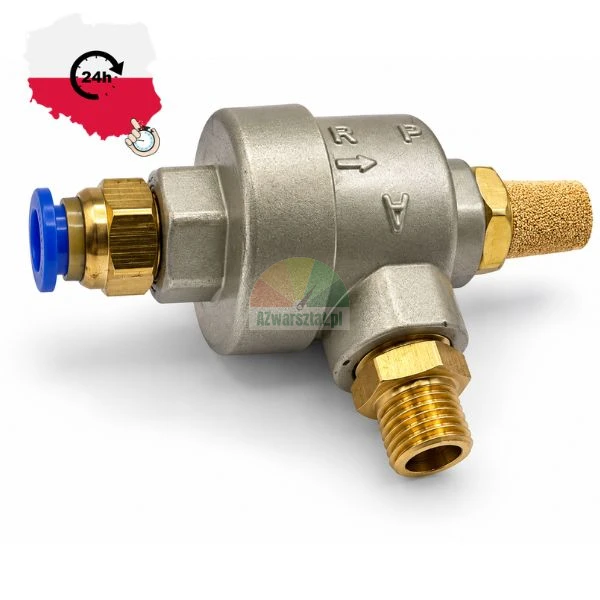 Pneumatic quick exhaust valve with bronze silencer push-in fitting and male thread connector