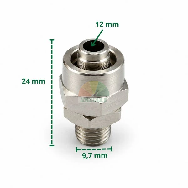 Metal fitting connector for 12 mm hose to 9.7 mm thread, 24 mm height