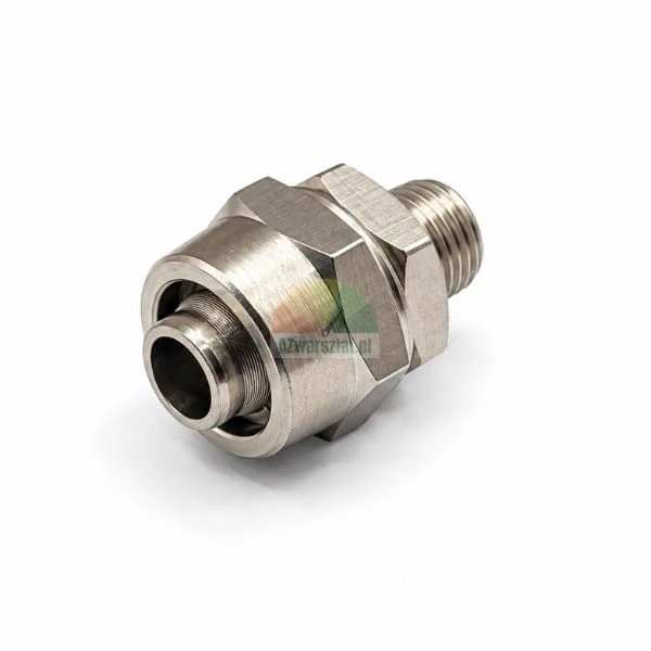 Stainless steel hydraulic fitting with male thread on a white background