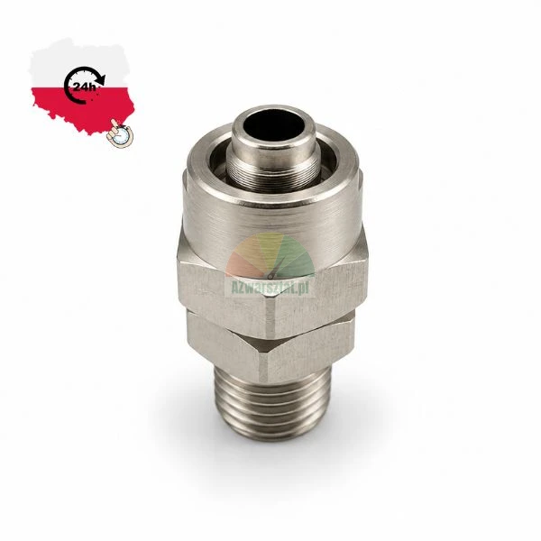 Metal hydraulic quick disconnect coupling with male thread on white background